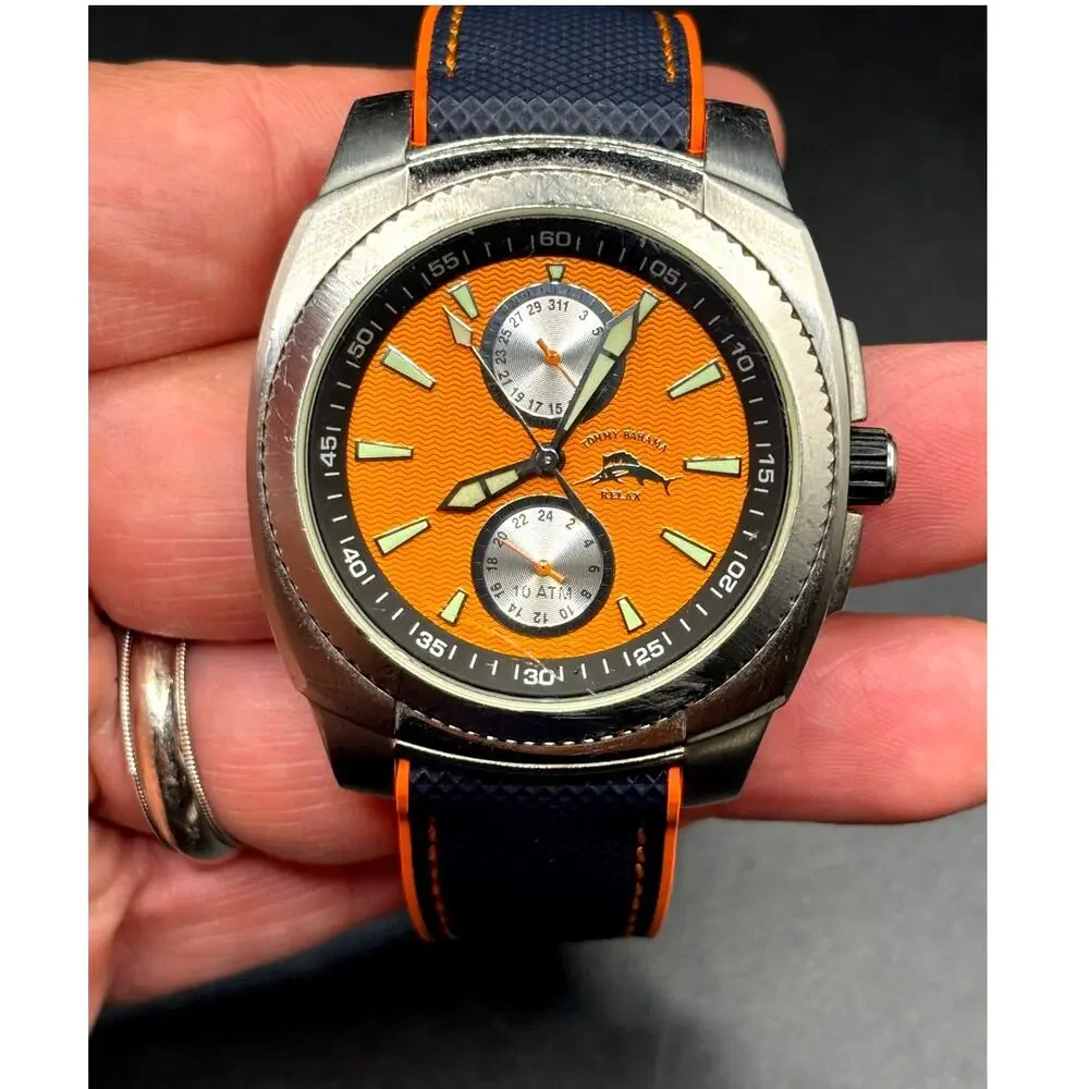 Tommy Bahama Relax RLX1057 A126 Orange Dial 24 Hour 100M 43mm Men’s Watch